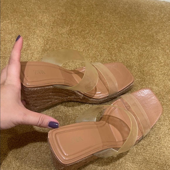 Zara Women's Wedge Sandals with Clear Straps - Brown - Picture 10 of 14